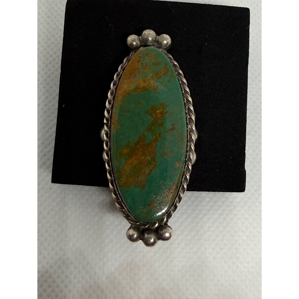 Navajo Sterling Silver & Royston Turquoise Ring Signed DS Size 9.25 2-Inch Long - Picture 2 of 7